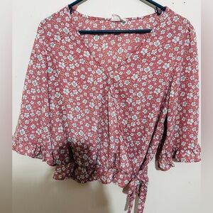 Sienna Sky, Medium wrap shirt, pink floral